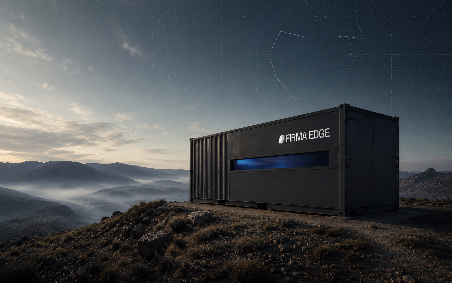 A Firma Edge compute container on a mountain ridge at dawn